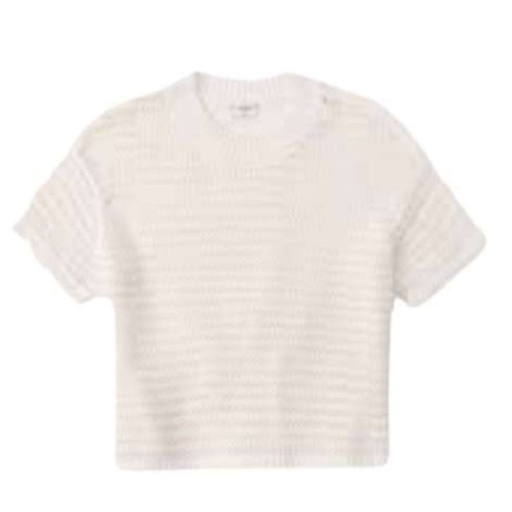 Abercrombie & Fitch White Open Knit Cropped Short Sleeve T-Shirt
